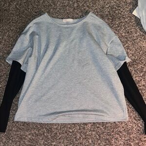 ROMWE Gray and Black Long Sleeve Boxy Tee